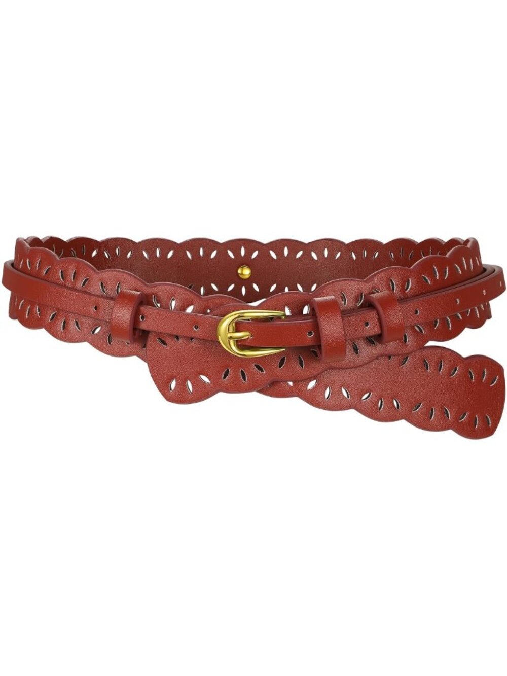Stylish Wide Leather Waist Belt for Women - 2-in-1 Detachable Floral Design, 1.5